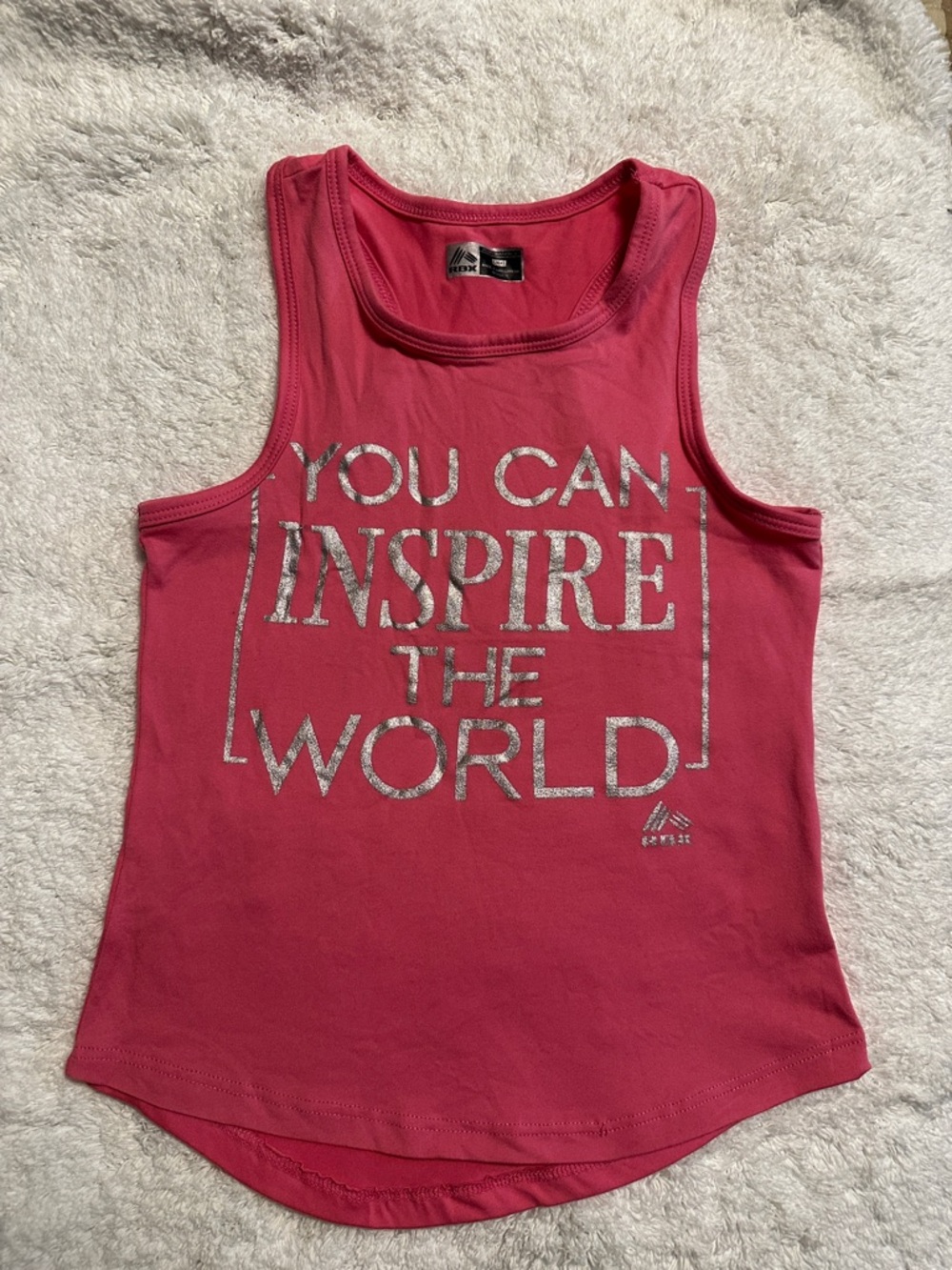 Reebok Hot Pink Tank Top with Silver 'Inspire The World' Graphic